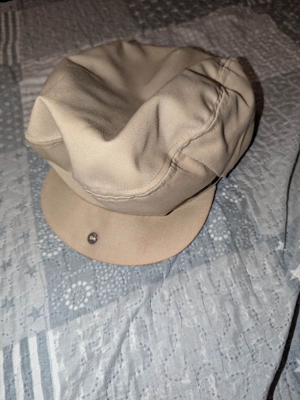 Khaki Baker Boy Hat Newsboy Cabbie Cap Tan Cotton Visor Snap Detail Unisex